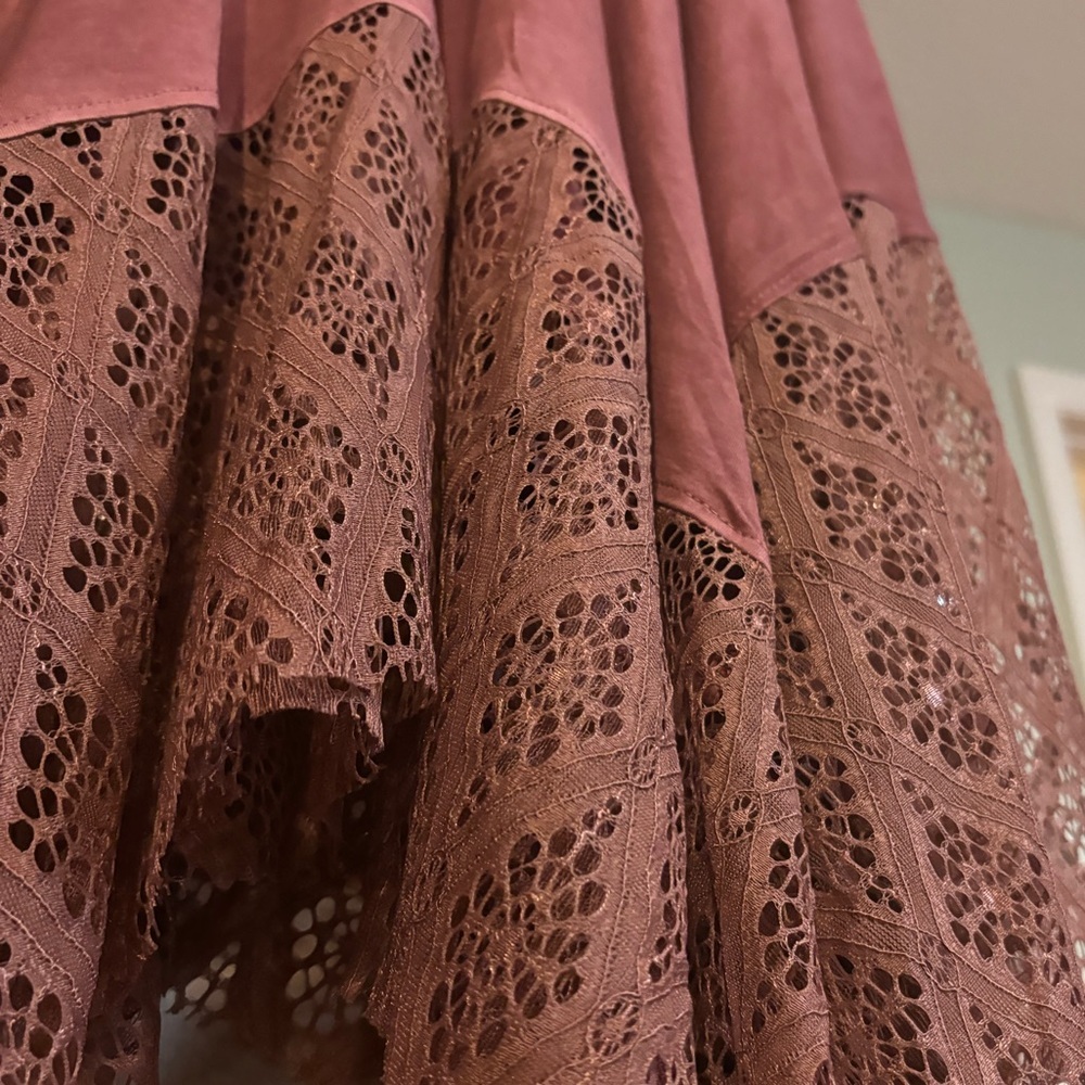 POL Asymmetrical Boho Handkerchief Hem Skirt in Dusty Rose/Brown - Picture 3 of 4